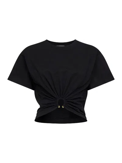 Rabanne Black Cotton Cropped T-shirt With Piercing