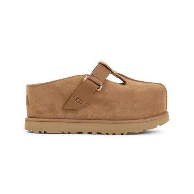 Ugg Caramel Suede Goldenstar Slippers In Brown