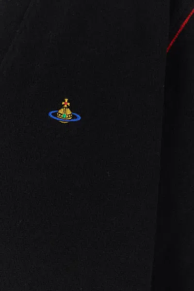 Vivienne Westwood Black V Neck Cardigan With Orb Embroidery In Cotton And Cashmere