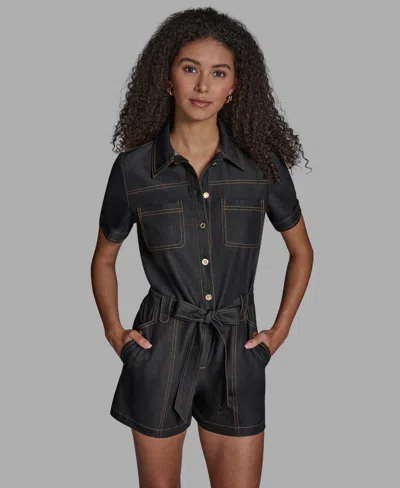 Bcbg Women's Stretch Denim Button-front Closure Romper In Blue
