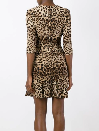Shop Dolce & Gabbana Leopard Print Peplum Dress - Neutrals