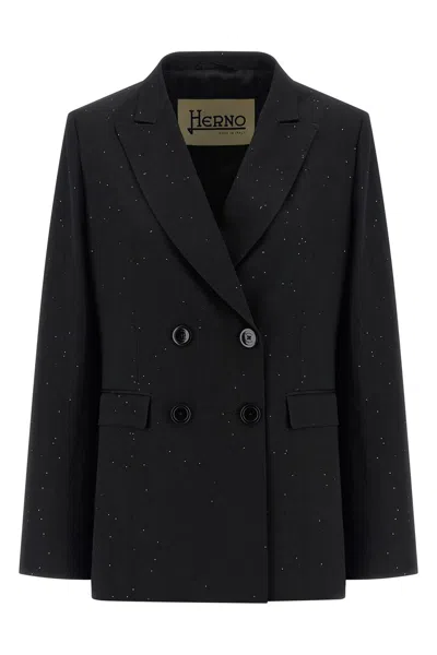 Herno Micro Sequin Double-breasted Blazer In Black