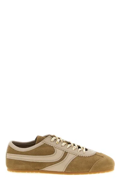 Dries Van Noten Women Beige Low-top Sneakers With Two-tone Lace-up In Suede Woman In White