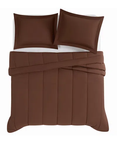 Brooklyn Loom Solid Cotton Percale 3-pc. Comforter Set, Full/queen In Brown