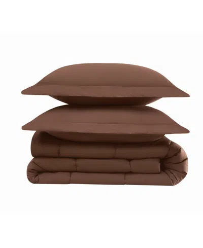 Brooklyn Loom Solid Cotton Percale 3-pc. Comforter Set, King In Brown