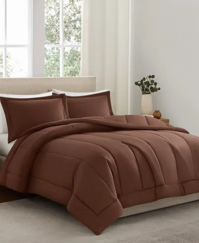 Brooklyn Loom Solid Cotton Percale 3-pc. Comforter Set, King In Brown
