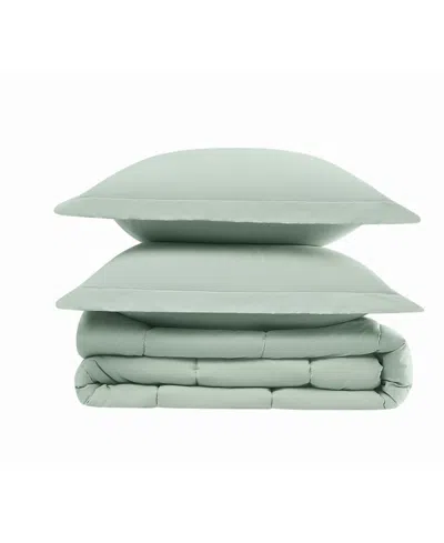 Brooklyn Loom Solid Cotton Percale 3-pc. Comforter Set, Full/queen In Green