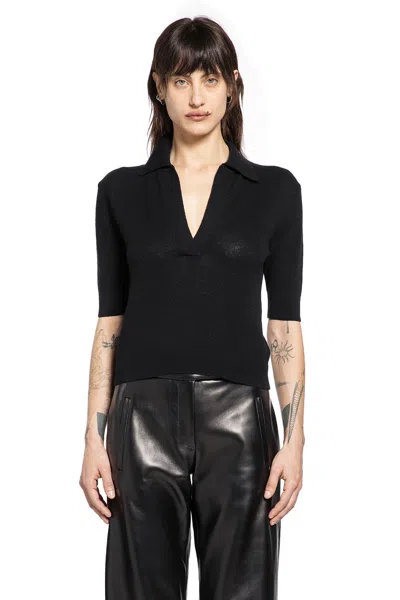 Khaite Shrunked Jo Cashmere-blend Polo Sweater In Black