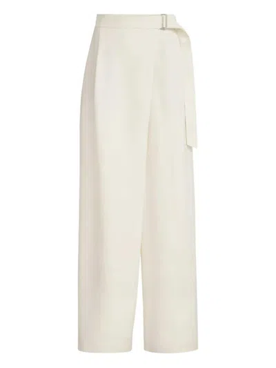 Brunello Cucinelli Women Ivory Fluid Twill Sartorial Wrap Trousers In White