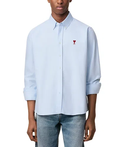 Ami Alexandre Mattiussi Adc Button-down Collar Logo-embroidered Striped Cotton Oxford Shirt In Blue