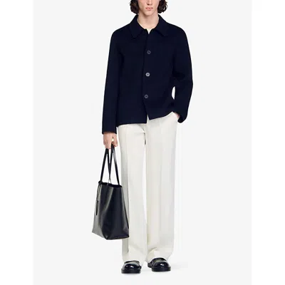 Sandro Mens Navy Blue Side-pocket Wool-blend Worker Jacket In Blue