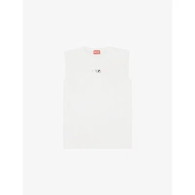 Diesel T-bisco-iod White Sleeveless Top With Logo Detail On The Front In Cotton Man