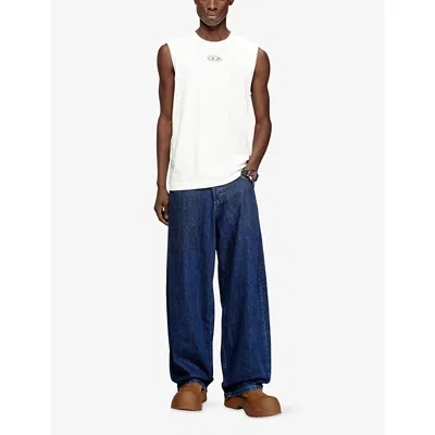 Diesel T-bisco-iod White Sleeveless Top With Logo Detail On The Front In Cotton Man