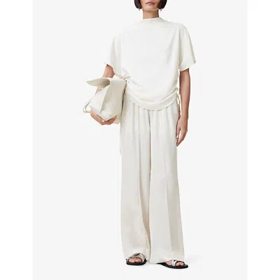 Allsaints Womens Antique White Leslie Drawstring-sides Satin Top In White