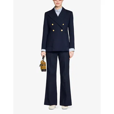 Sandro Womens Navy Blue Double-breasted Slim-fit Wool-blend Blazer In Blue