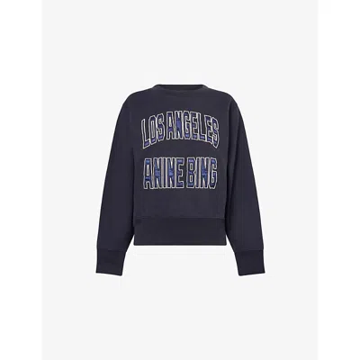 Anine Bing Womens Vintage Black Harry Logo-embroidered Cotton Sweatshirt In Blue
