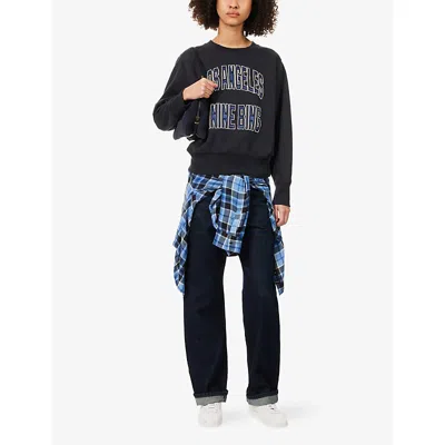 Anine Bing Womens Vintage Black Harry Logo-embroidered Cotton Sweatshirt In Blue