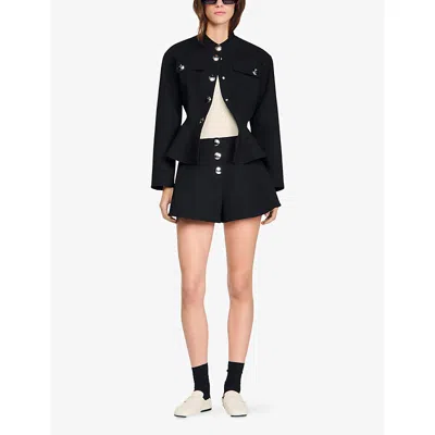 Sandro Womens Black Flared Mid-rise Woven Shorts