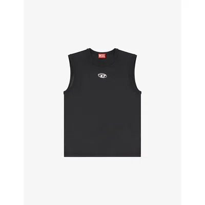 Diesel T-bisco-iod Black Sleeveless Top With Logo Detail On The Front In Cotton Man In Metallic