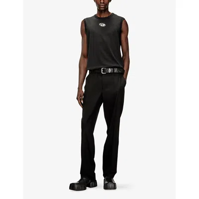 Diesel T-bisco-iod Black Sleeveless Top With Logo Detail On The Front In Cotton Man In Metallic