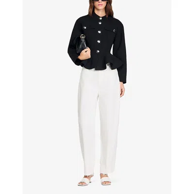 Sandro Womens Black Peplum-hem Cropped Woven Jacket