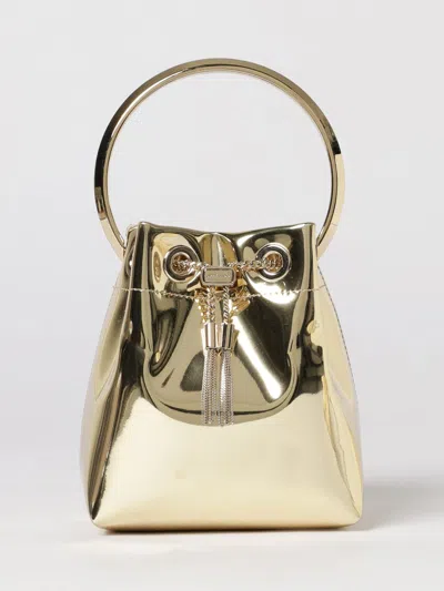 Jimmy Choo Shiny Mirror-effect Bon Bon Bag With Chain Drawstring And Metal Handle In Gold