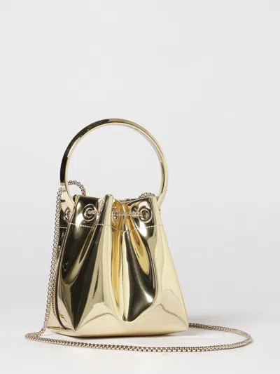 Jimmy Choo Shiny Mirror-effect Bon Bon Bag With Chain Drawstring And Metal Handle In Gold