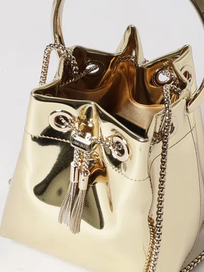 Jimmy Choo Shiny Mirror-effect Bon Bon Bag With Chain Drawstring And Metal Handle In Gold