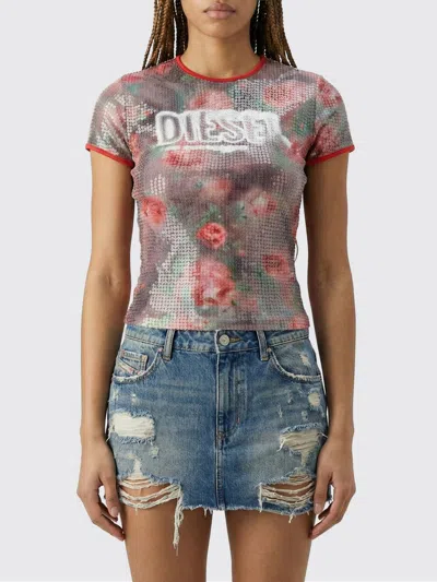 Diesel T-unkyel Sequinned Skinny Floral Print Jersey Top In Multi