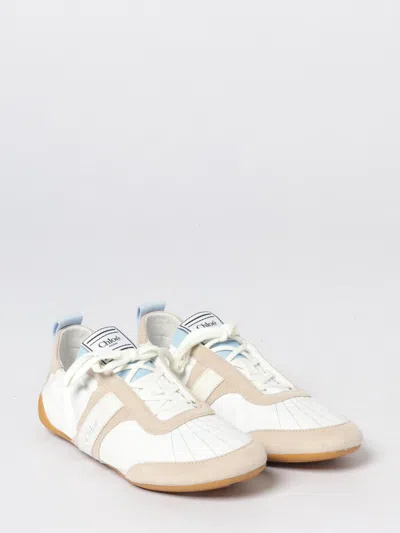 Chloé White Calf Leather Bos Taurus Athletic Sneakers In Multi