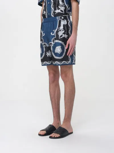 Versace Baroque-printed Silk-nylon Shorts With Elastic Waistband In Blue
