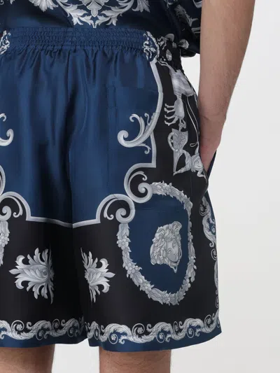 Versace Baroque-printed Silk-nylon Shorts With Elastic Waistband In Blue