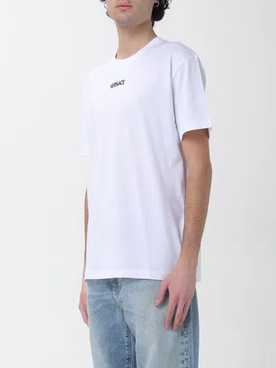 Versace White T-shirt With Lettering Logo On The Front In Cotton Man In White