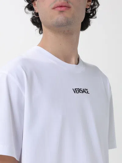 Versace White T-shirt With Lettering Logo On The Front In Cotton Man In White