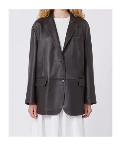Max Mara Oversized Leather Blazer In Brown