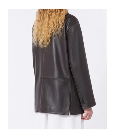 Max Mara Oversized Leather Blazer In Brown