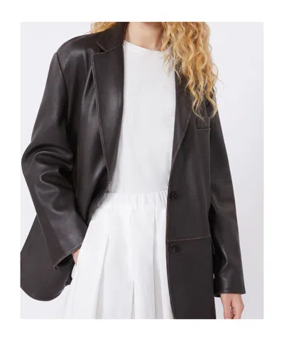 Max Mara Oversized Leather Blazer In Brown