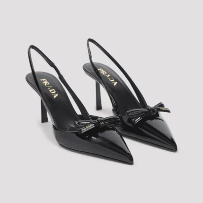 Prada 80 Patent Leather Slingback Pumps In Black
