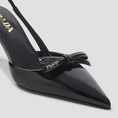 Prada 80 Patent Leather Slingback Pumps In Black