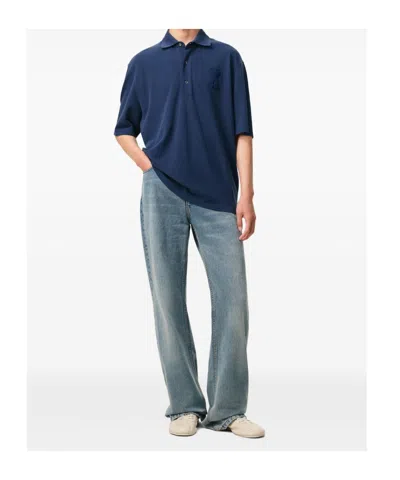 Ami Alexandre Mattiussi Blue Polo Shirt With Adc Patch Logo In Cotton Uomo In Multi