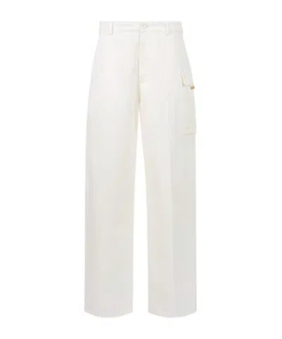 Marni Womens 00w01 Logo-patch Relaxed-fit Cotton Gabardine Cargo Trousers In White