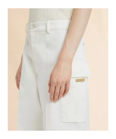Marni Womens 00w01 Logo-patch Relaxed-fit Cotton Gabardine Cargo Trousers In White