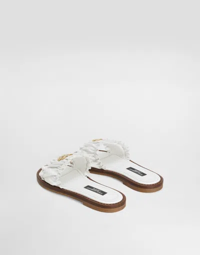 Dolce & Gabbana Logo Leather Sandals In White