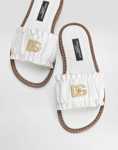 Dolce & Gabbana Logo Leather Sandals In White