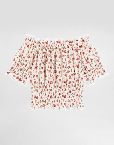 Dolce & Gabbana Roses-print Poplin Blouse In White