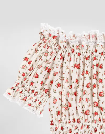 Dolce & Gabbana Roses-print Poplin Blouse In White