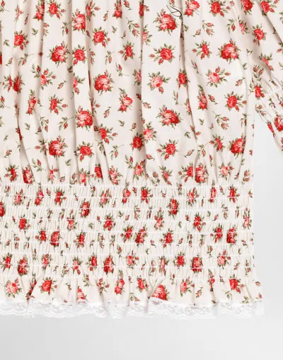 Dolce & Gabbana Roses-print Poplin Blouse In White