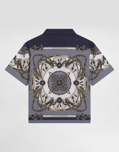 Dolce & Gabbana Cargo-print Poplin Shirt In Blue
