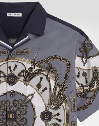 Dolce & Gabbana Cargo-print Poplin Shirt In Blue