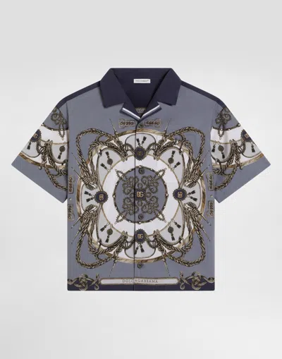 Dolce & Gabbana Cargo-print Poplin Shirt In Blue